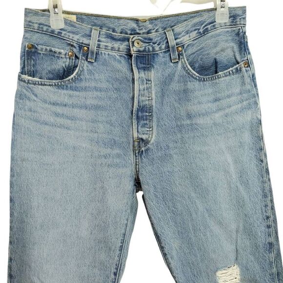 Levi's 501 Distressed Classic Straight Jeans Light Blue Sz 34 x28 - Picture 2 of 12